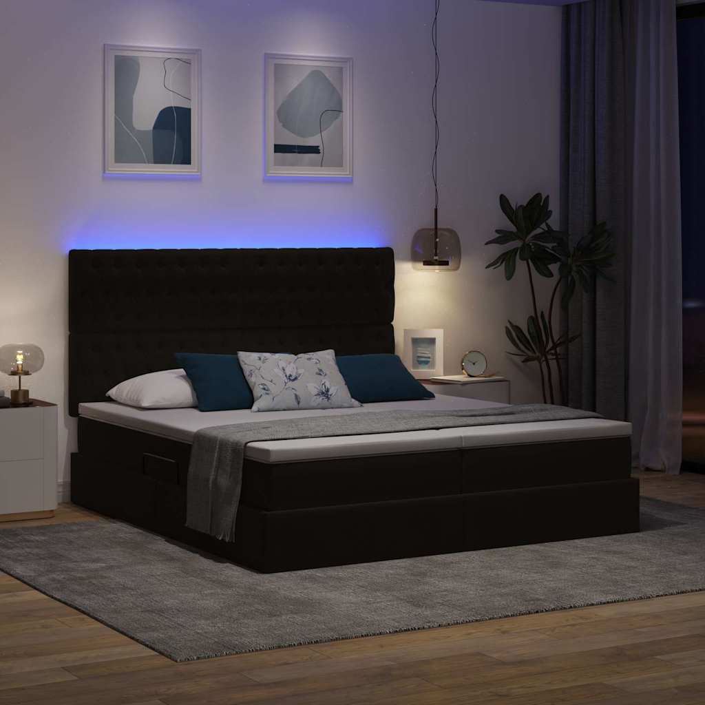 LED tárolós ágy matraccal Fekete 180 x 200 cm Bársony