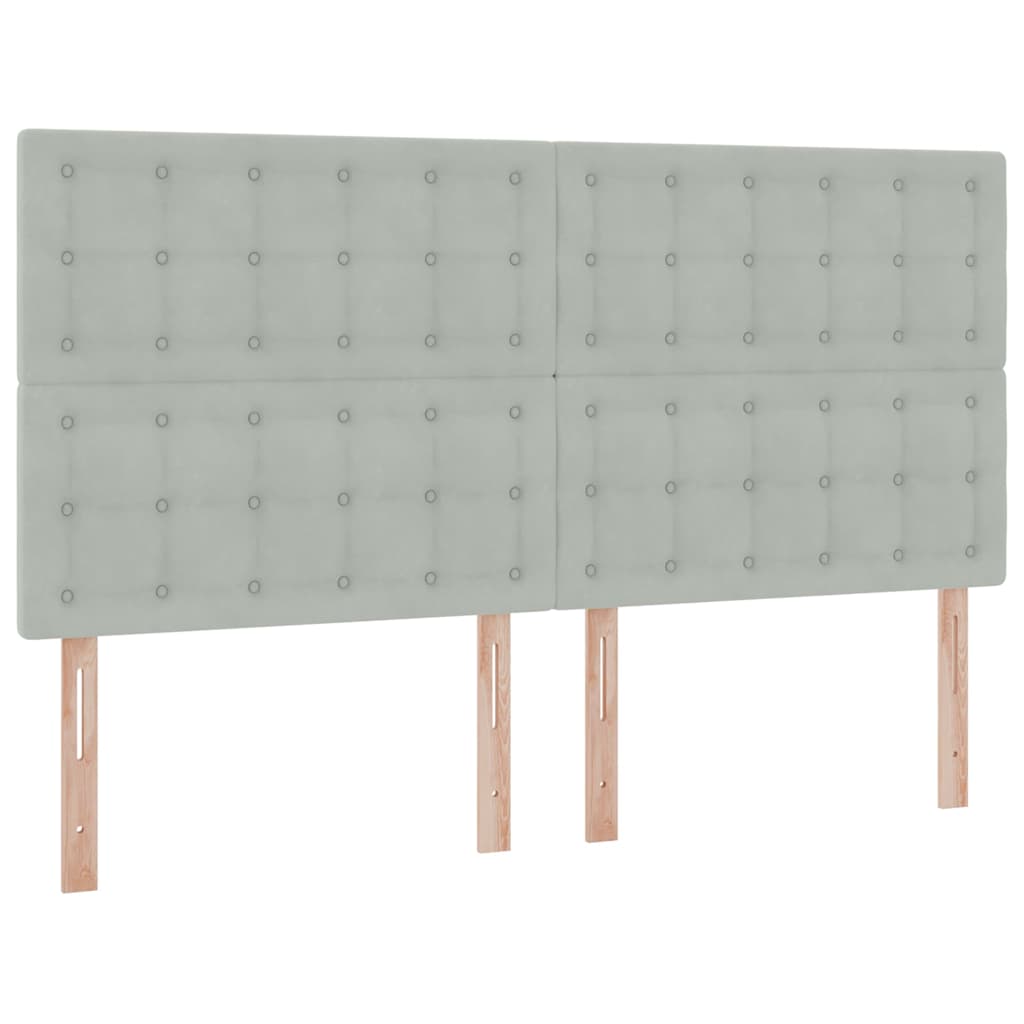 LED tárolós ágy matraccal Világosszürke 200 x 200 cm Bársony