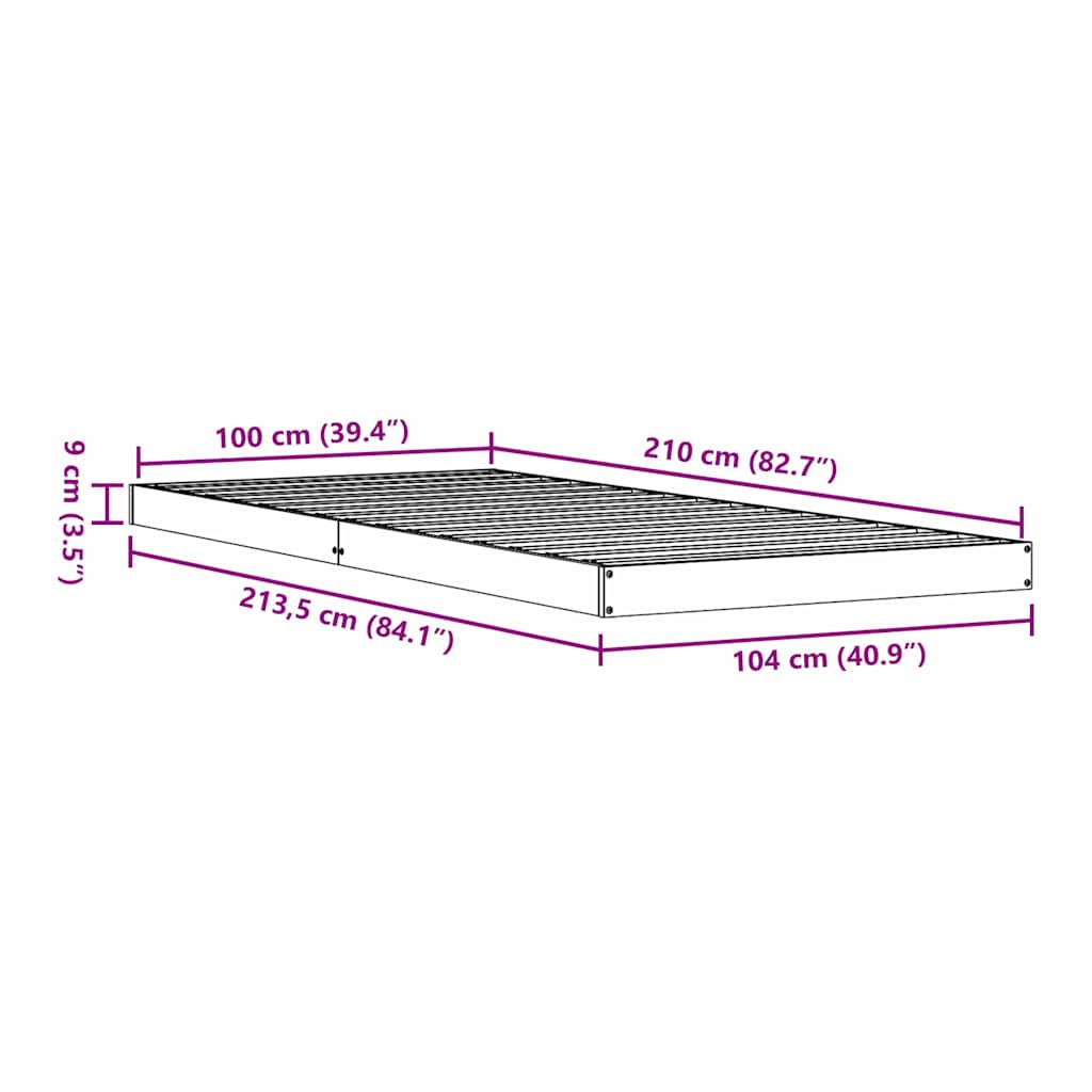 Földi ágykeret Fehér 100 x 210 cm Tömör fenyőfa