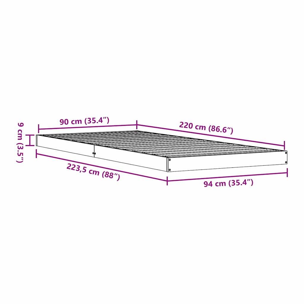 Földi ágykeret Természetes 90 x 220 cm Tömör fenyőfa