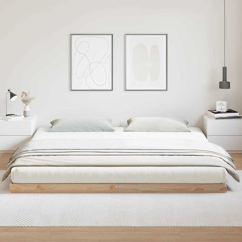 Földi ágykeret Természetes 180 x 220 cm Tömör fenyőfa