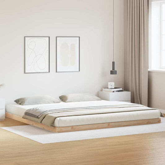 Földi ágykeret Természetes 200 x 220 cm Tömör fenyőfa