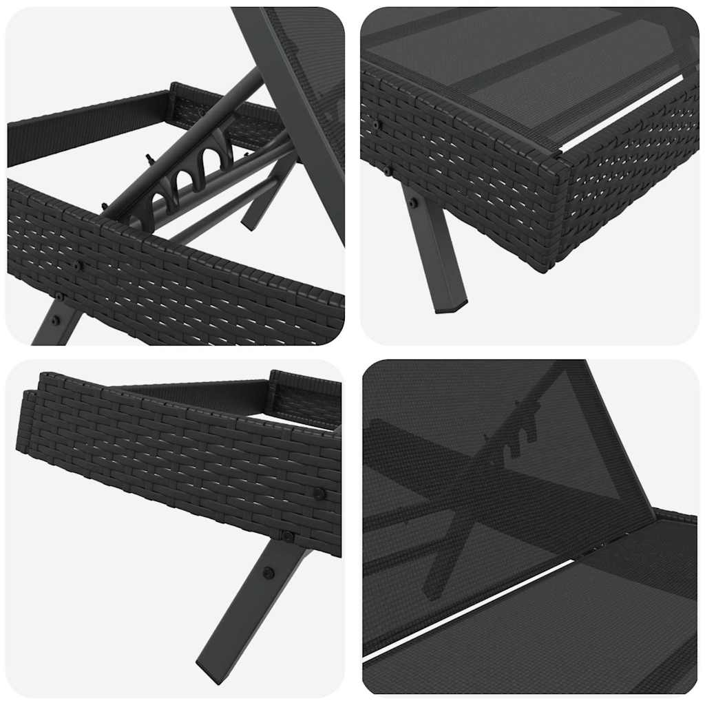 Napozó 2 pcs Fekete polirattan
