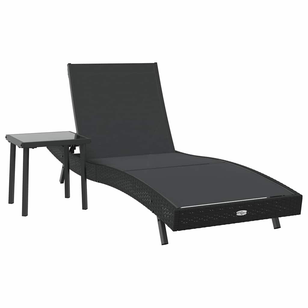 Napozó 2 pcs Fekete polirattan