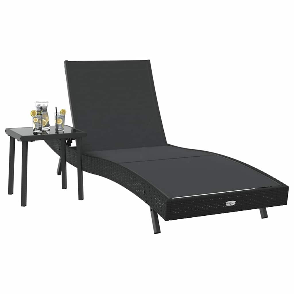 Napozó 2 pcs Fekete polirattan