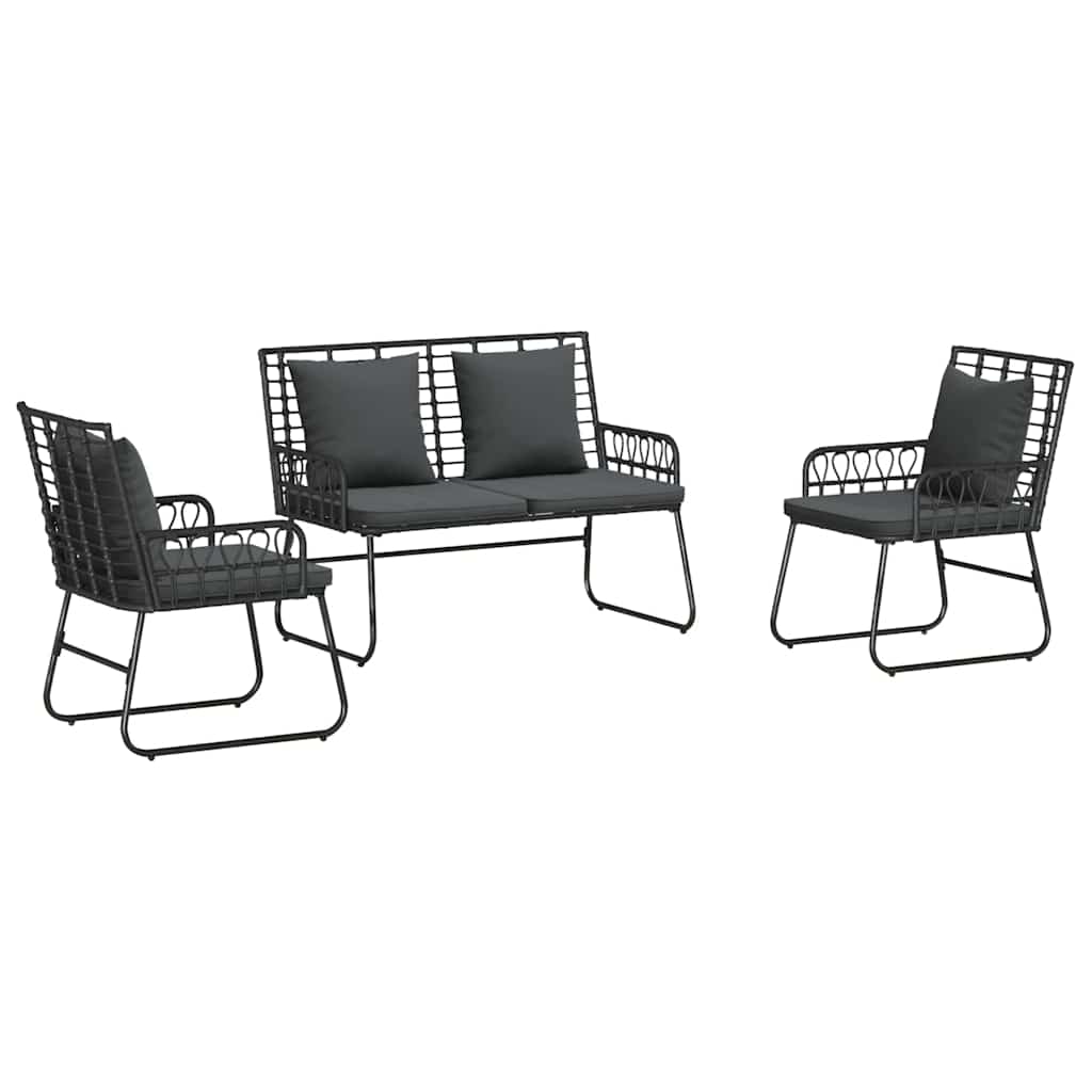Kert étkező szett 3 pcs Fekete és Antracit polirattan