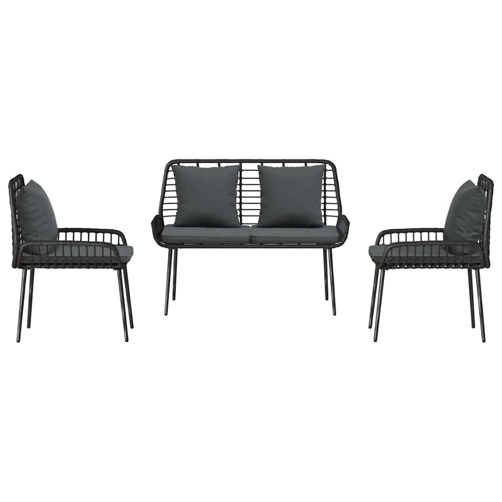 Kert étkező szett 3 pcs Fekete és Antracit polirattan