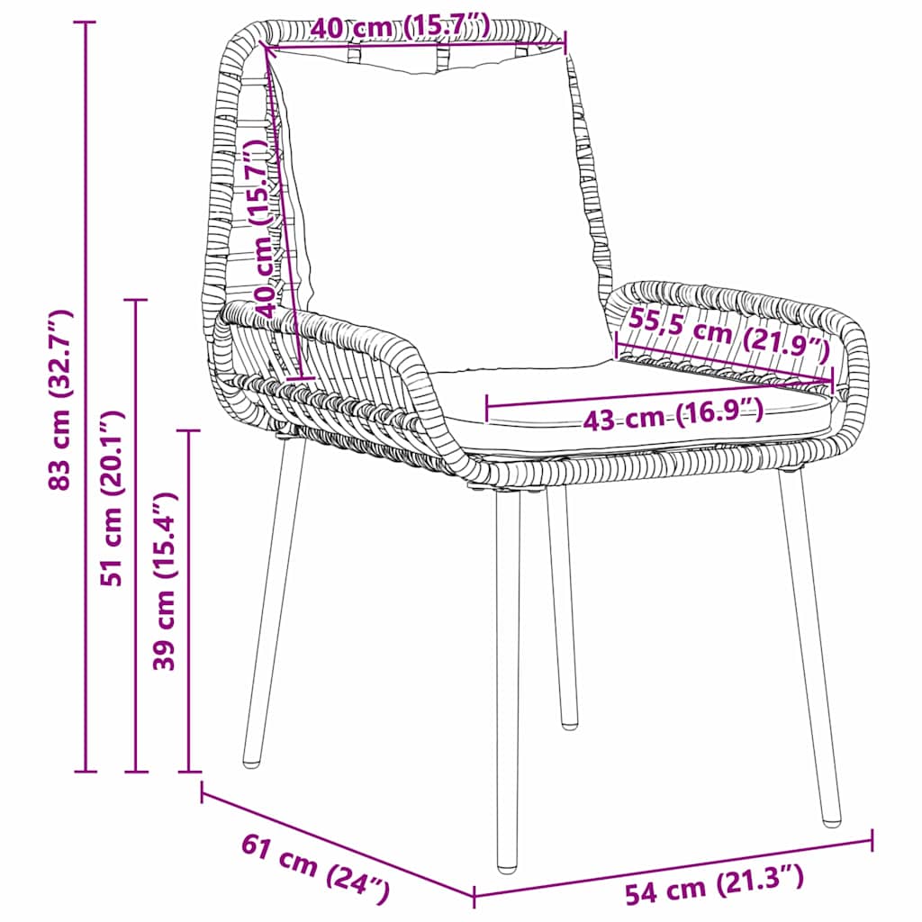 Kert étkező szett 3 pcs Barna és Krém polirattan