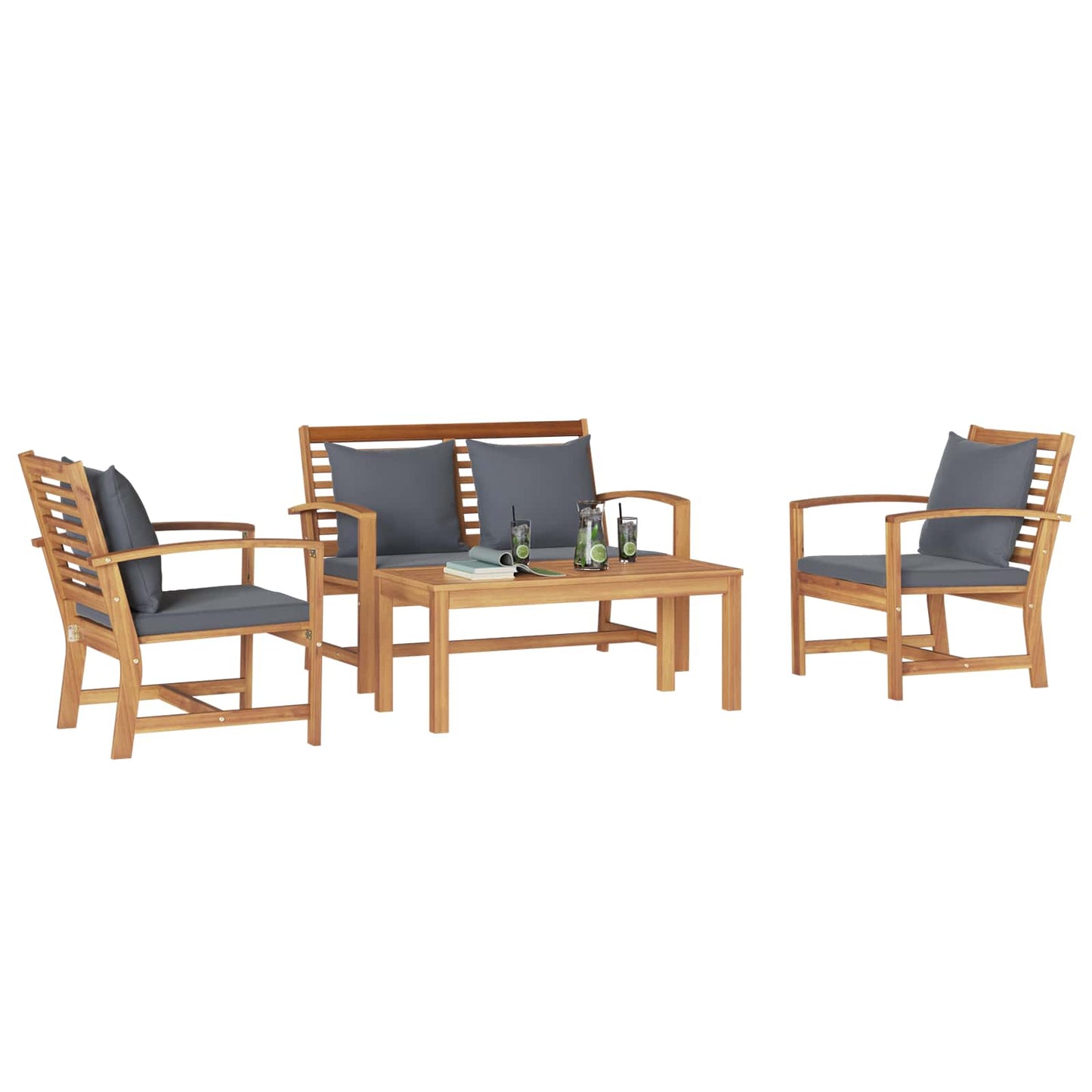Kerti Kanapé Szett 4 pcs Természetes Tömör Teakfa