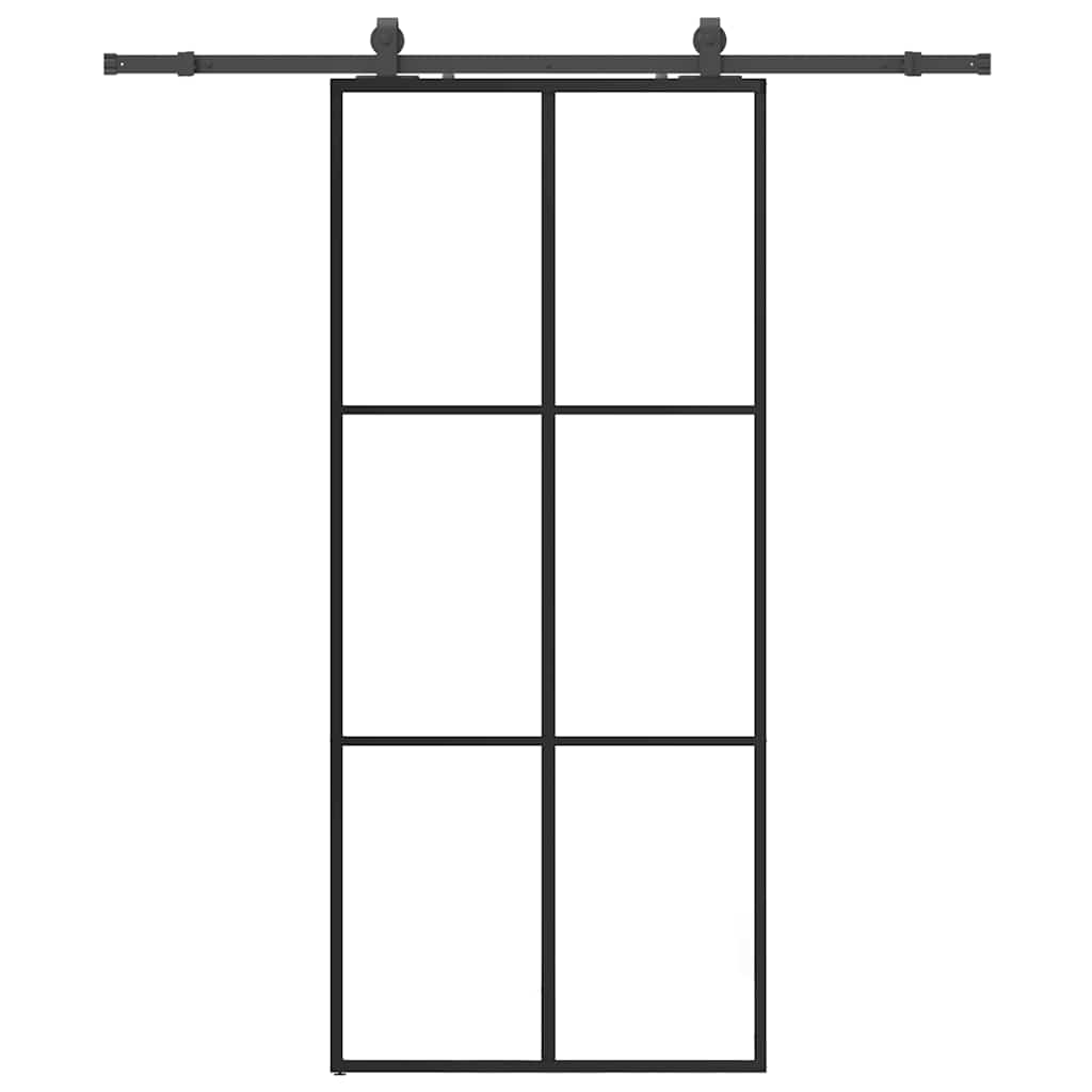 fekete ESG üveg tolóajtó fémszerelvény-szettel 90x205 cm