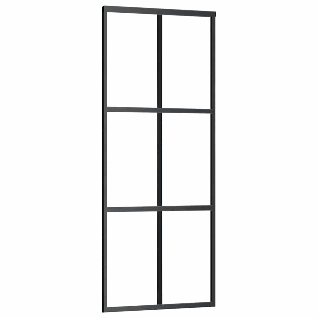 fekete ESG üveg tolóajtó fémszerelvény-szettel 90x205 cm