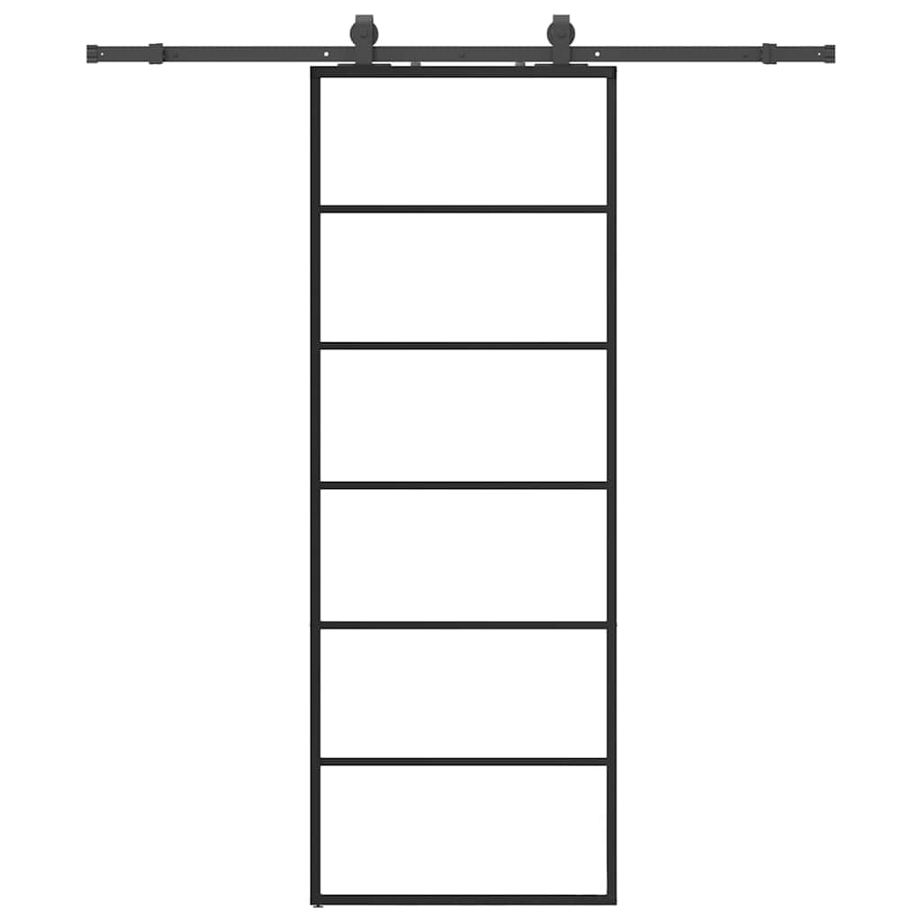 fekete ESG üveg tolóajtó fémszerelvény-szettel 76x205 cm