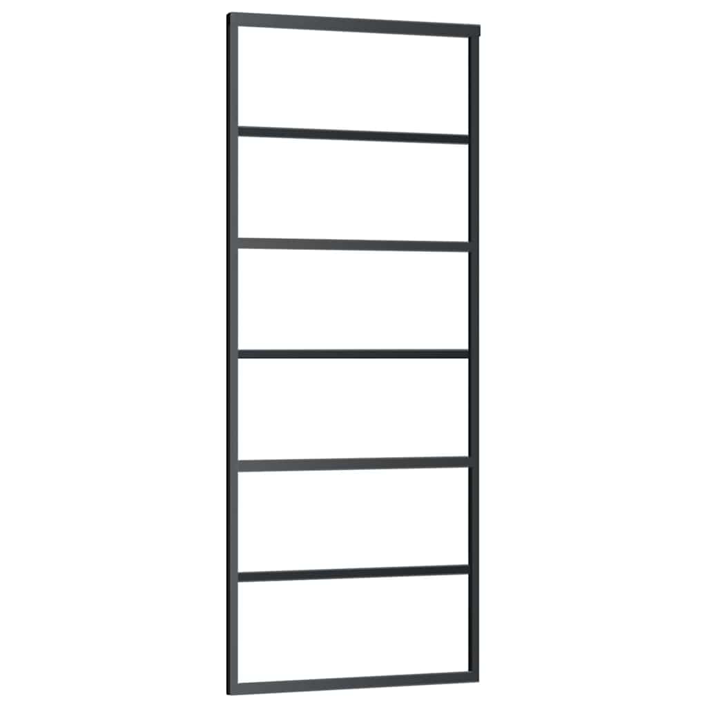 fekete ESG üveg tolóajtó fémszerelvény-szettel 76x205 cm