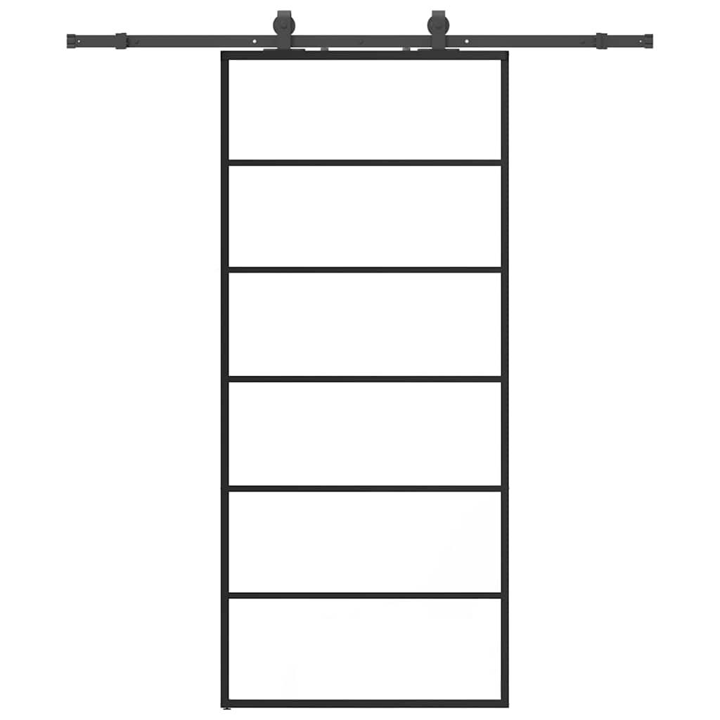 fekete ESG üveg tolóajtó fémszerelvény-szettel 90x205 cm