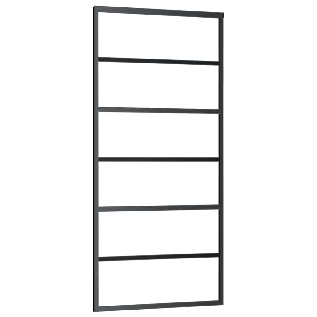 fekete ESG üveg tolóajtó fémszerelvény-szettel 90x205 cm