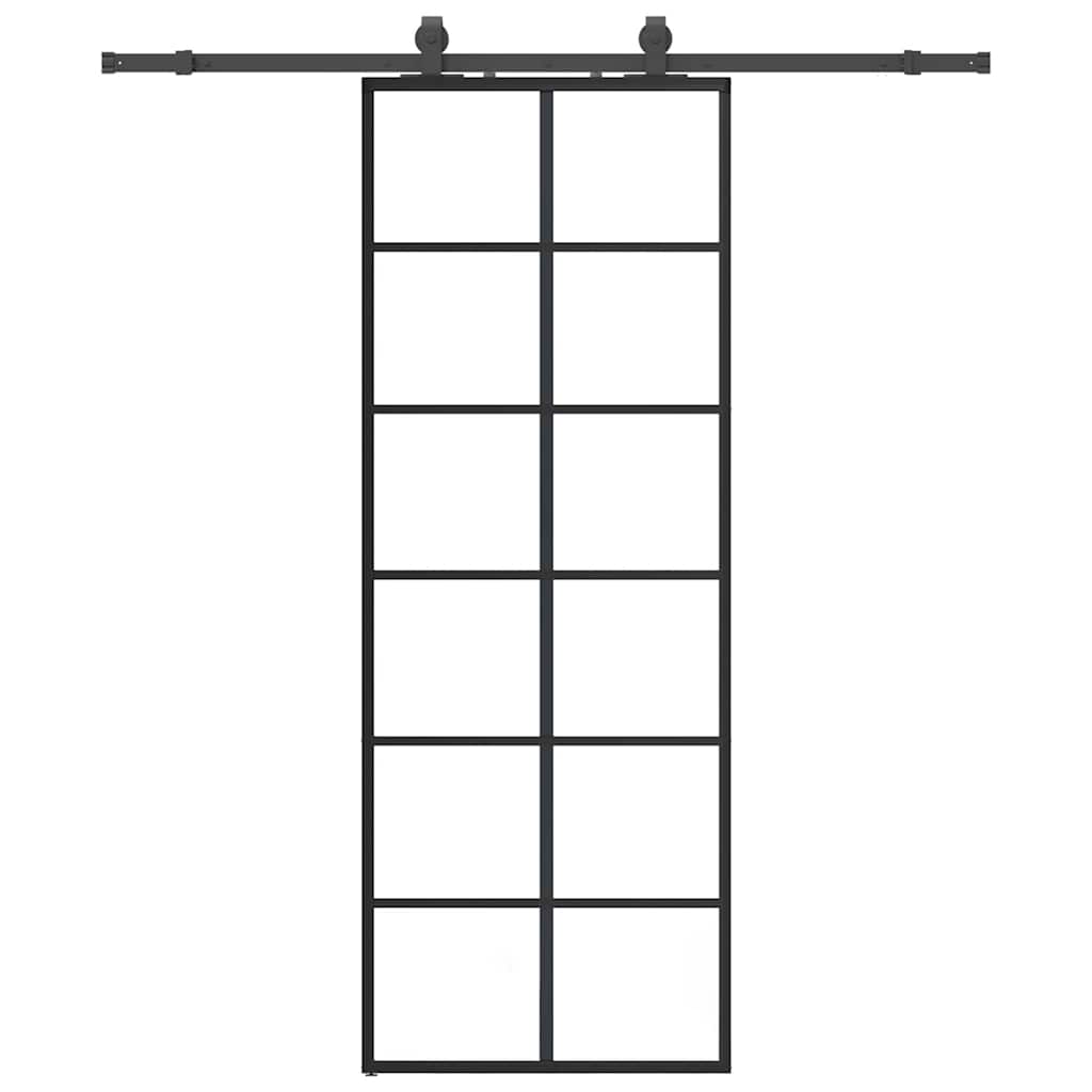 fekete ESG üveg tolóajtó fémszerelvény-szettel 76x205 cm