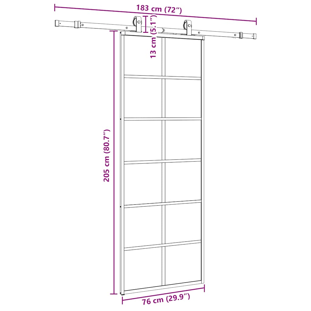 fekete ESG üveg tolóajtó fémszerelvény-szettel 76x205 cm