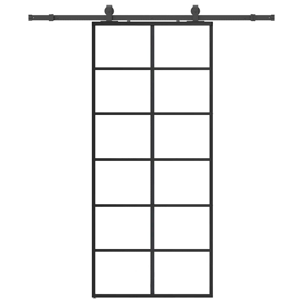 fekete ESG üveg tolóajtó fémszerelvény-szettel 90x205 cm