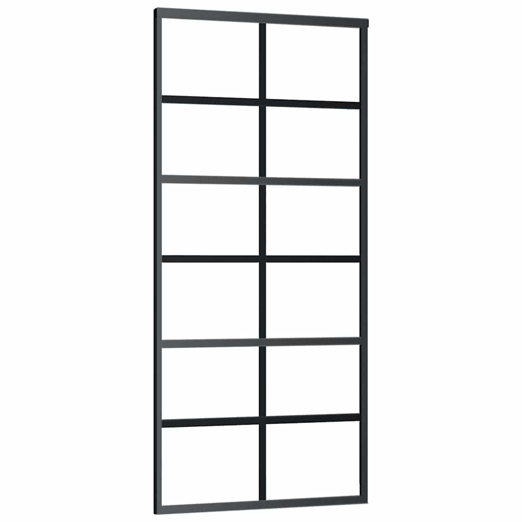fekete ESG üveg tolóajtó fémszerelvény-szettel 90x205 cm
