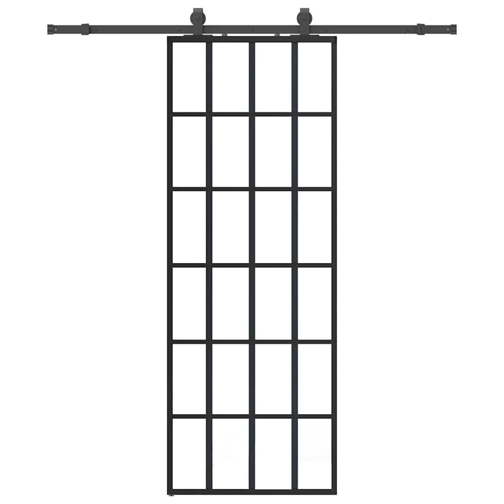 fekete ESG üveg tolóajtó fémszerelvény-szettel 76x205 cm