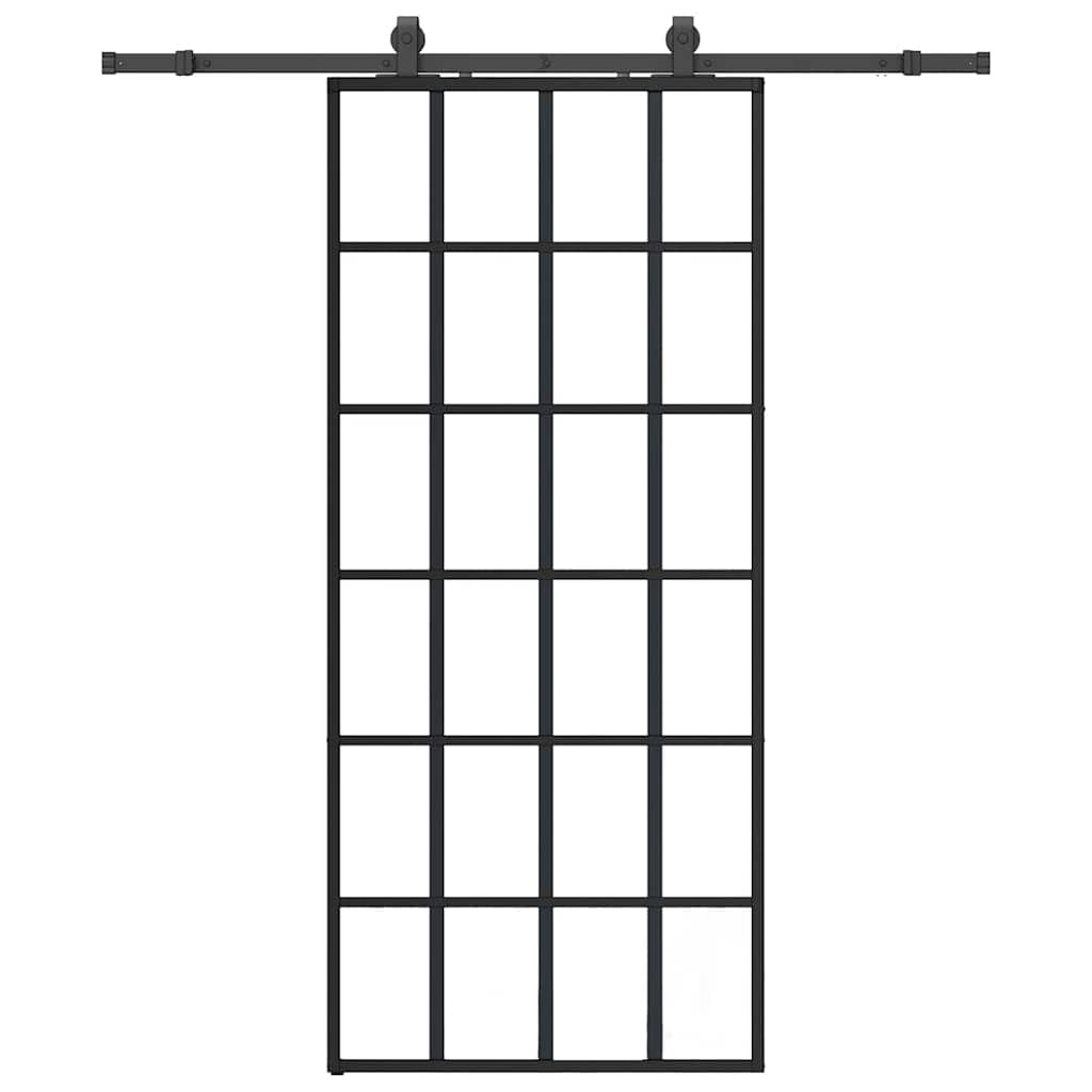 fekete ESG üveg tolóajtó fémszerelvény-szettel 90x205 cm