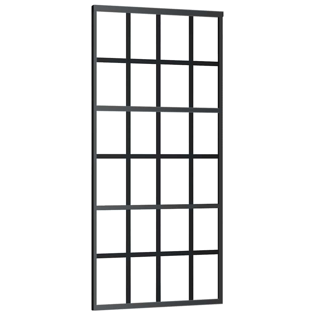 fekete ESG üveg tolóajtó fémszerelvény-szettel 90x205 cm