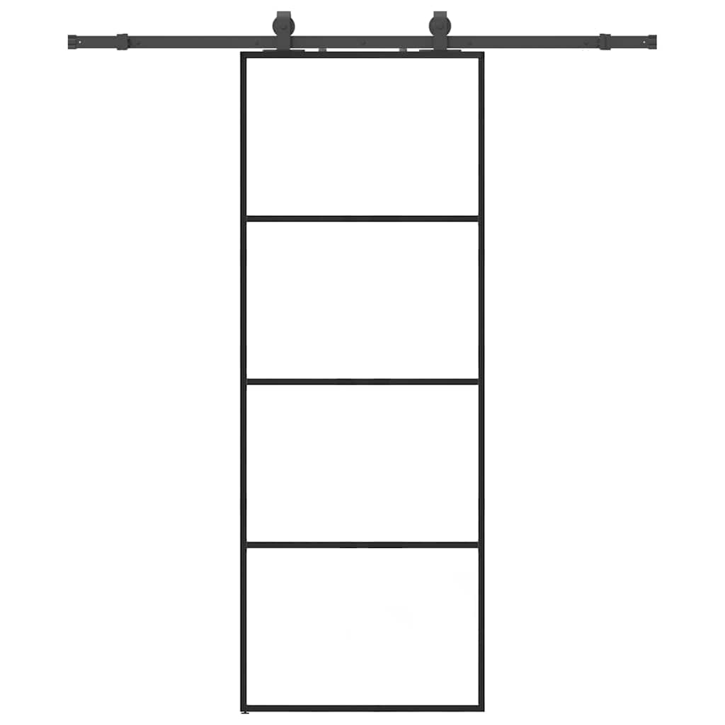 fekete ESG üveg tolóajtó fémszerelvény-szettel 76x205 cm