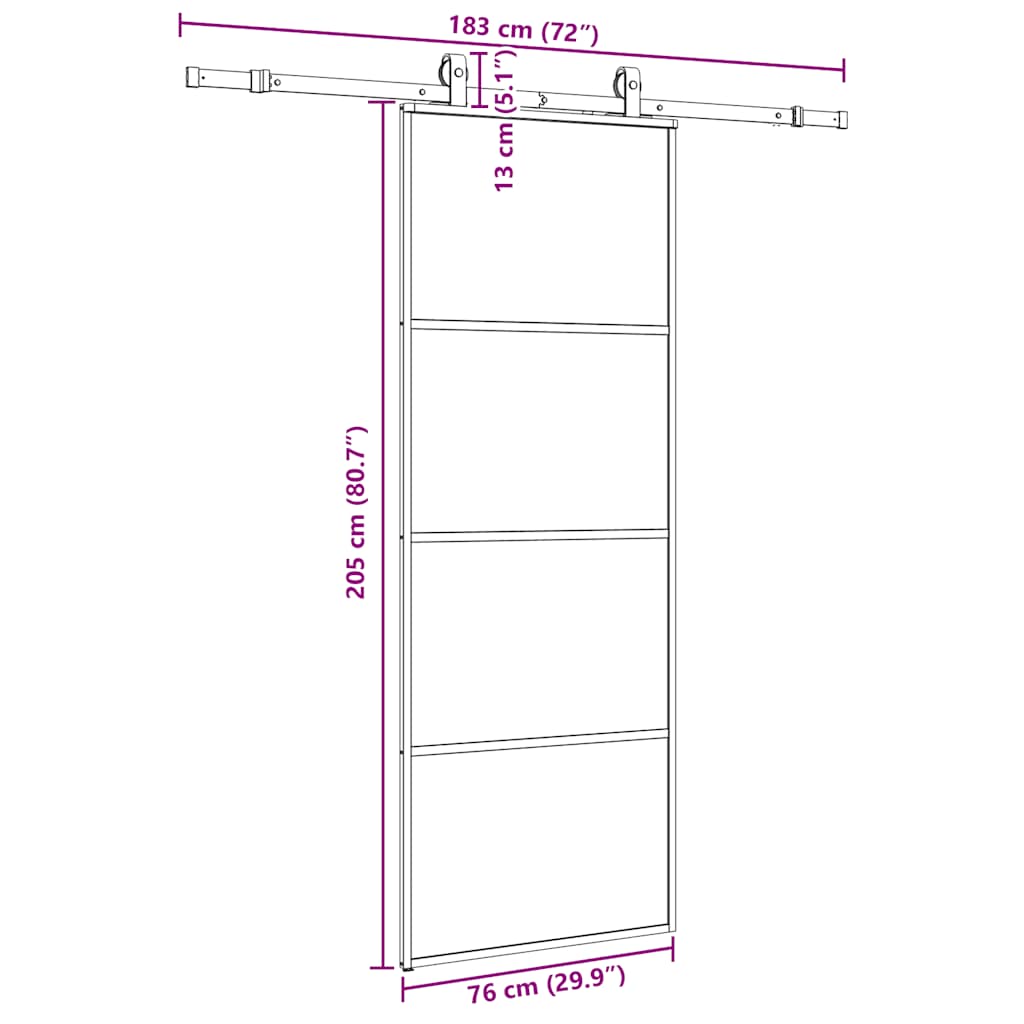 fekete ESG üveg tolóajtó fémszerelvény-szettel 76x205 cm