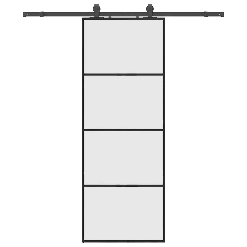 fekete ESG üveg tolóajtó fémszerelvény-szettel 76x205 cm