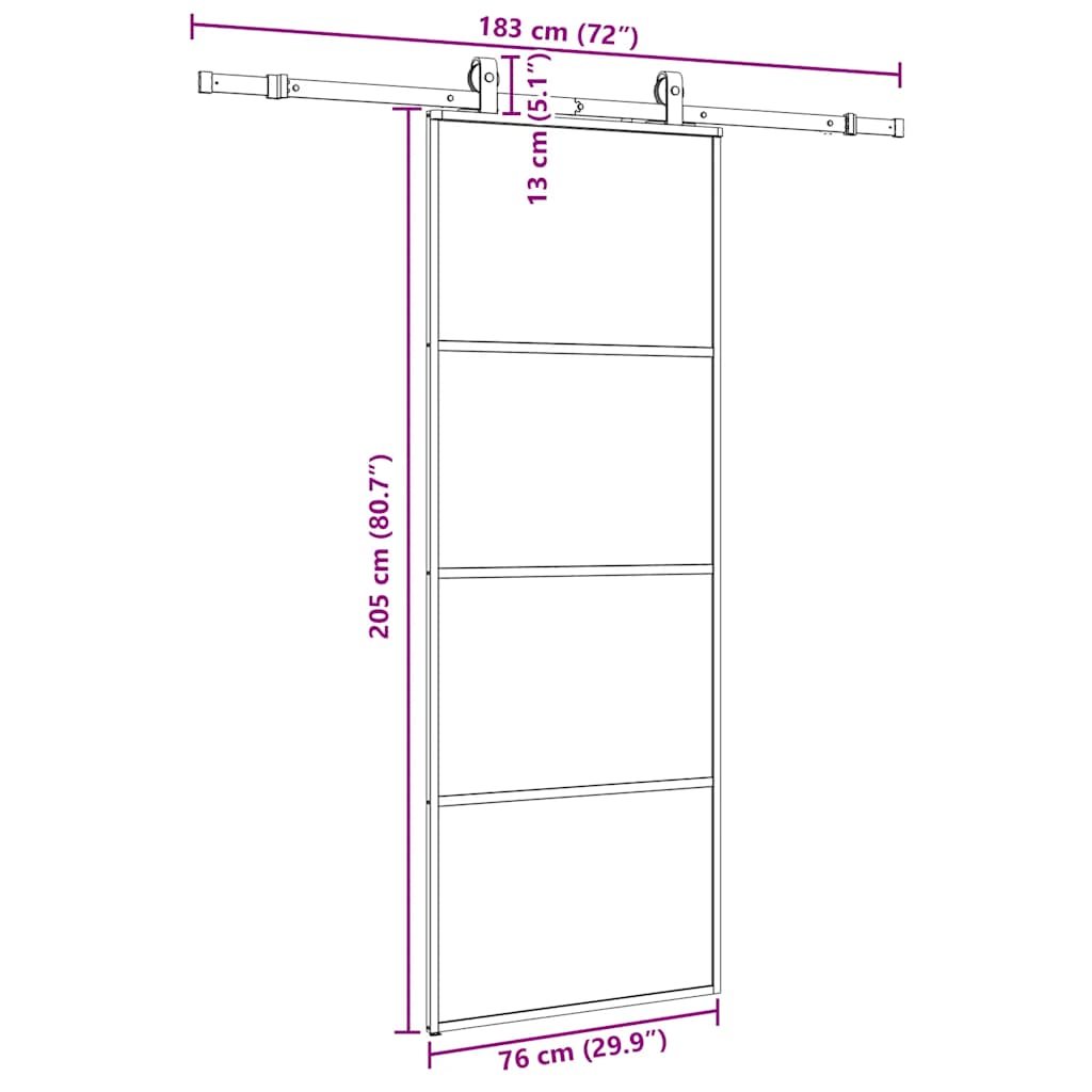 fekete ESG üveg tolóajtó fémszerelvény-szettel 76x205 cm