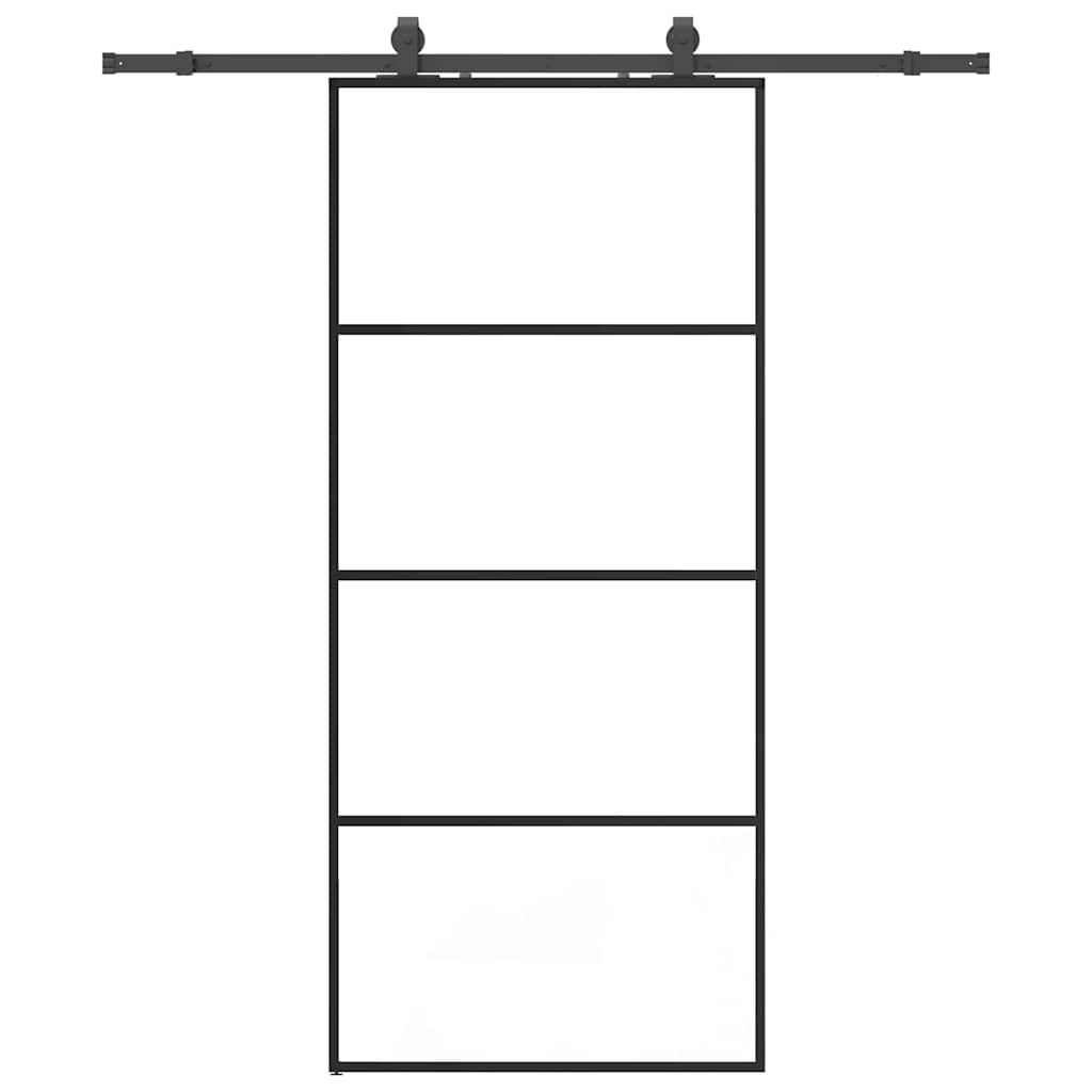 fekete ESG üveg tolóajtó fémszerelvény-szettel 90x205 cm