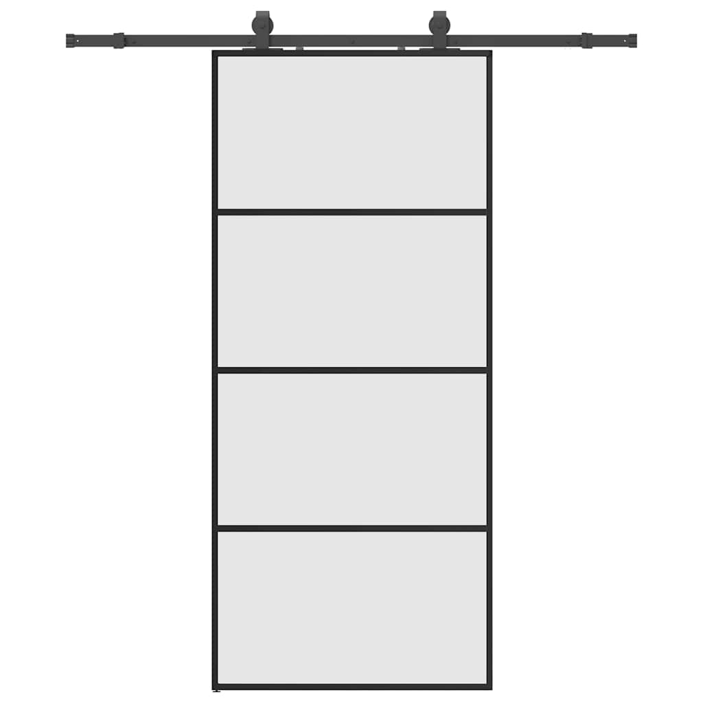 fekete ESG üveg tolóajtó fémszerelvény-szettel 90x205 cm