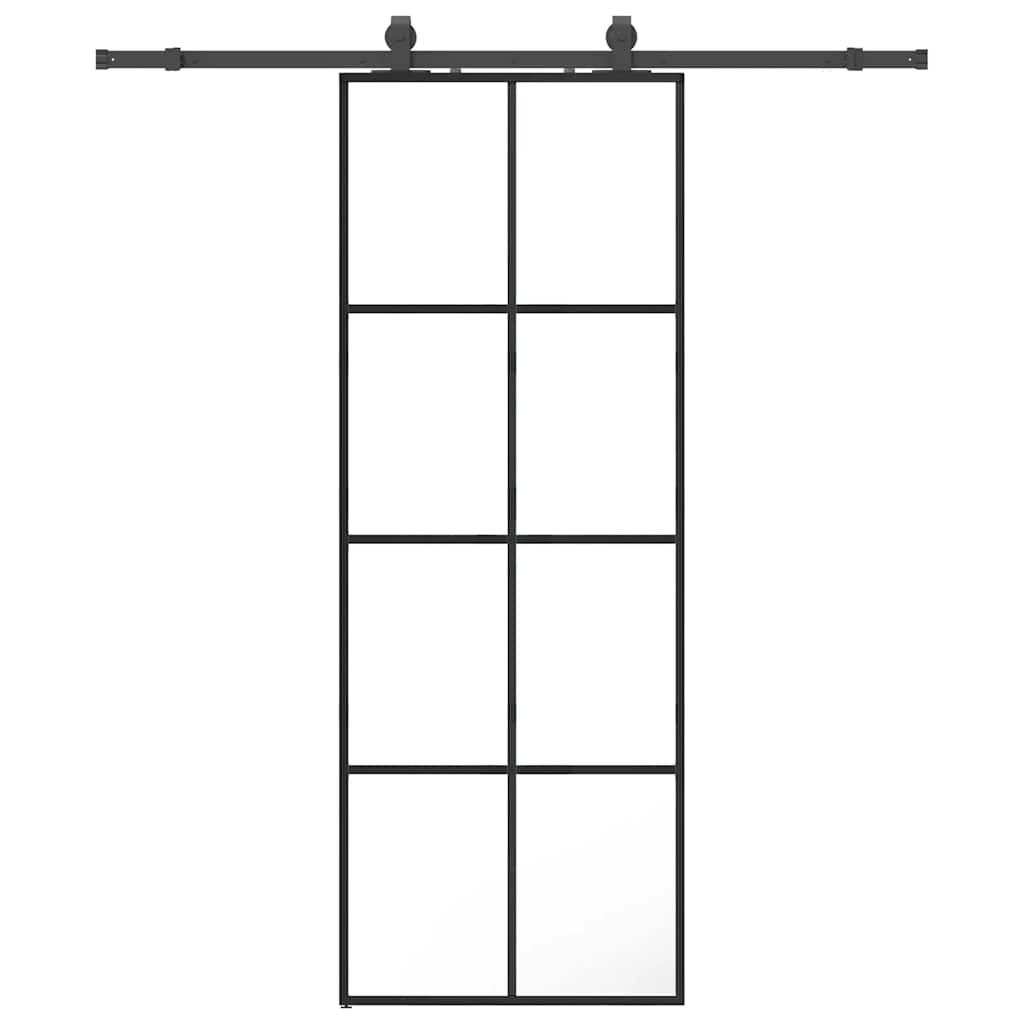 fekete ESG üveg tolóajtó fémszerelvény-szettel 76x205 cm
