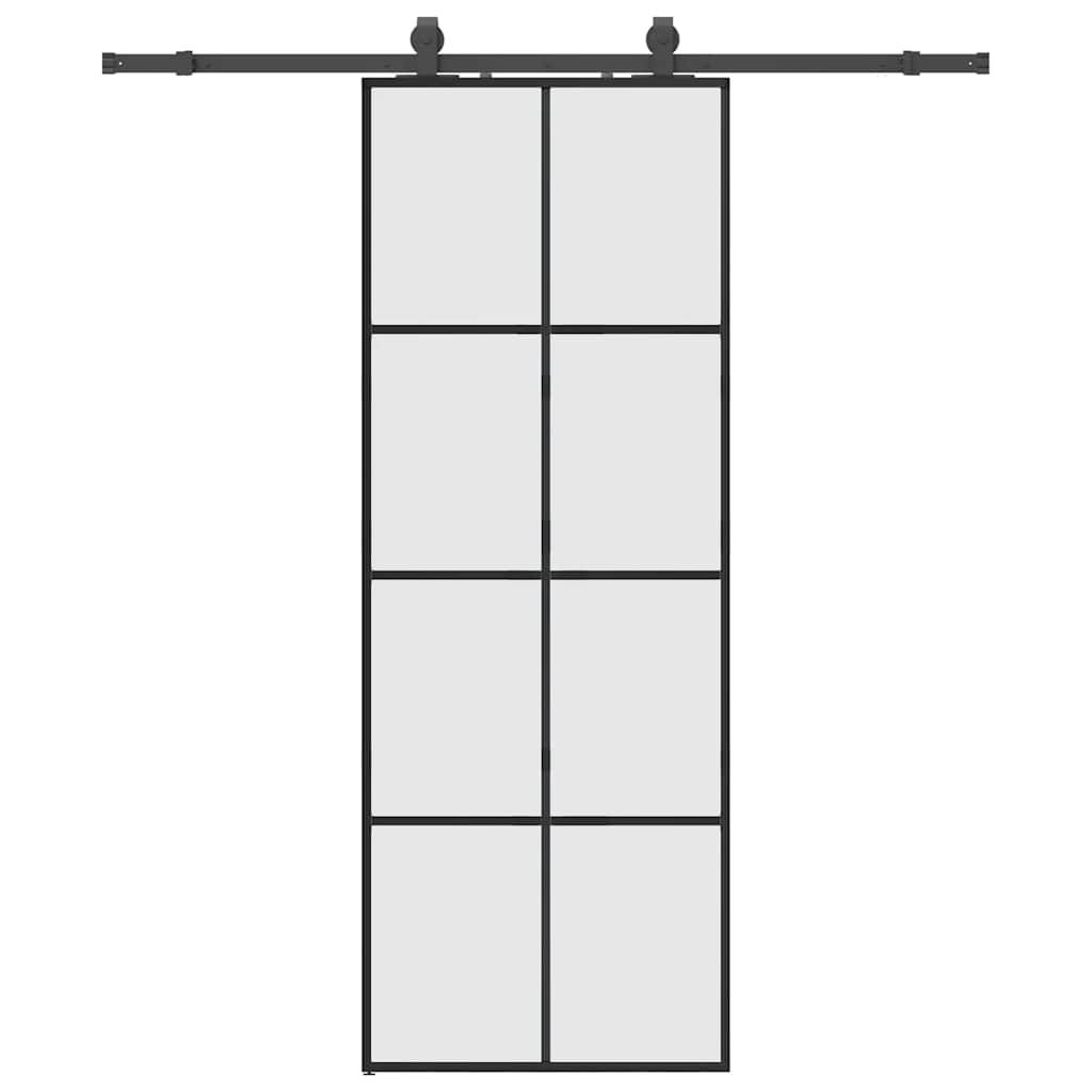 fekete ESG üveg tolóajtó fémszerelvény-szettel 76x205 cm