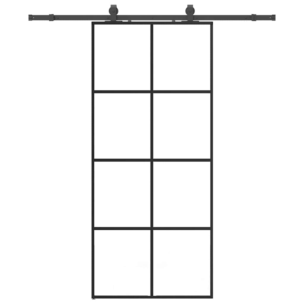 fekete ESG üveg tolóajtó fémszerelvény-szettel 90x205 cm