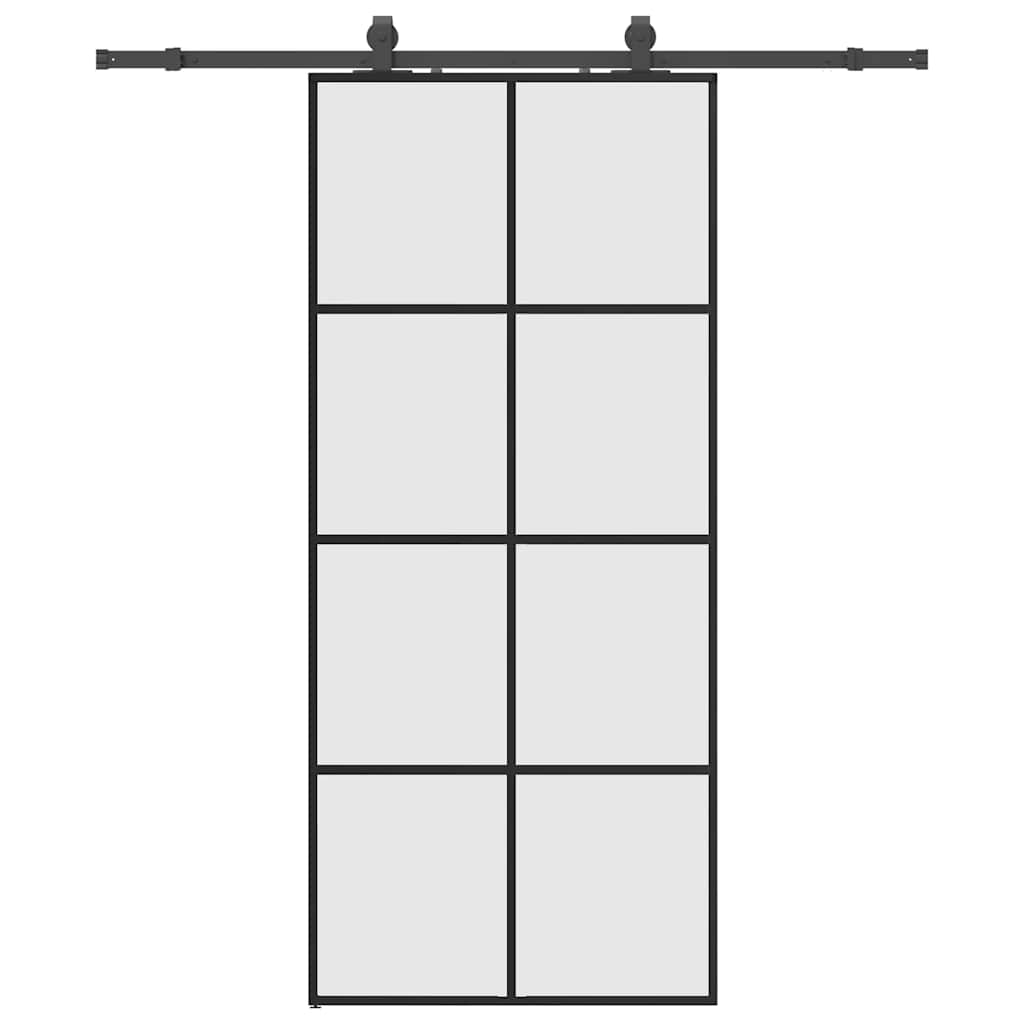 fekete ESG üveg tolóajtó fémszerelvény-szettel 90x205 cm