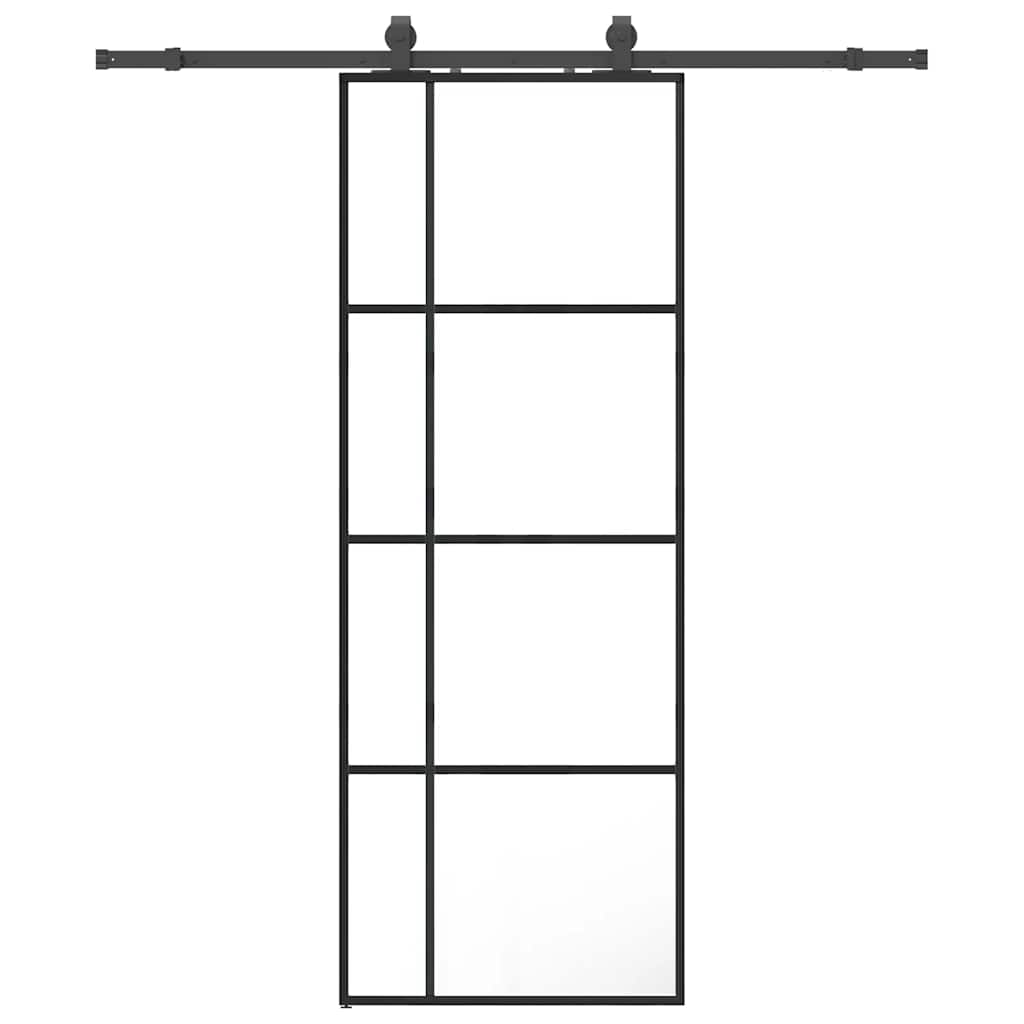 fekete ESG üveg tolóajtó fémszerelvény-szettel 76x205 cm