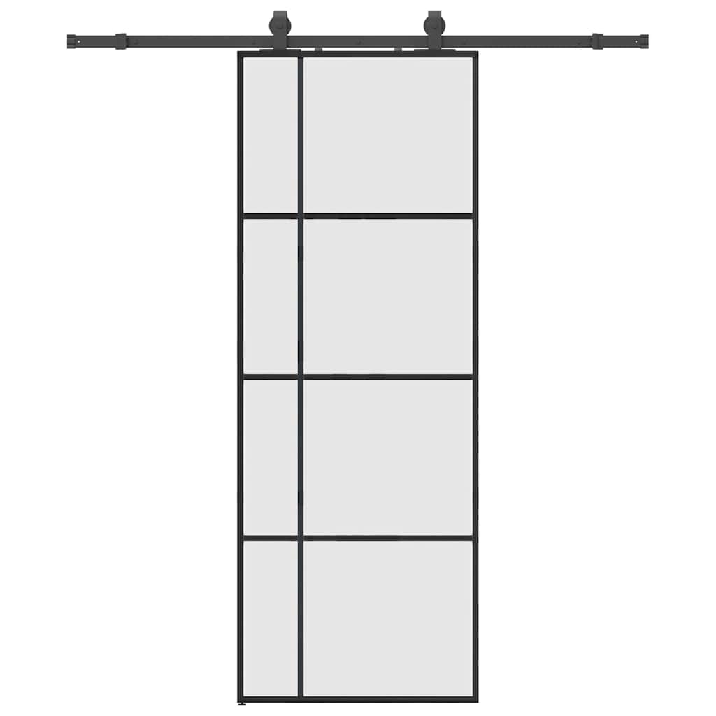 fekete ESG üveg tolóajtó fémszerelvény-szettel 76x205 cm