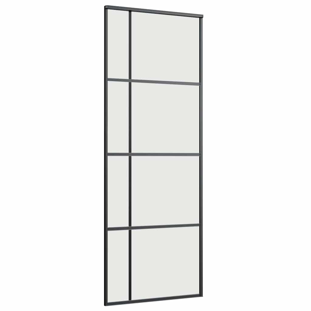 fekete ESG üveg tolóajtó fémszerelvény-szettel 76x205 cm