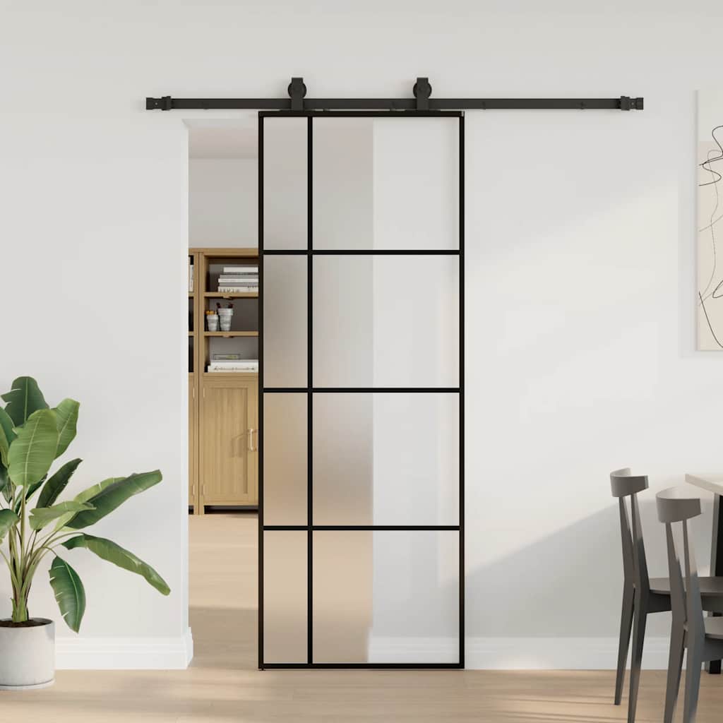 fekete ESG üveg tolóajtó fémszerelvény-szettel 76x205 cm