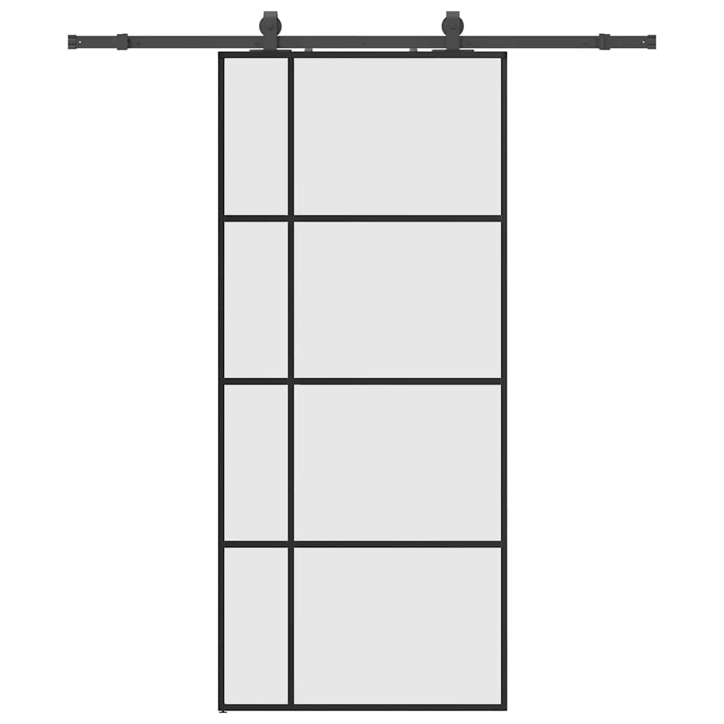 fekete ESG üveg tolóajtó fémszerelvény-szettel 90x205 cm