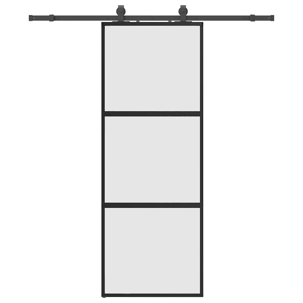 fekete edzett üveg tolóajtó fémszerelék szettel 76x205 cm