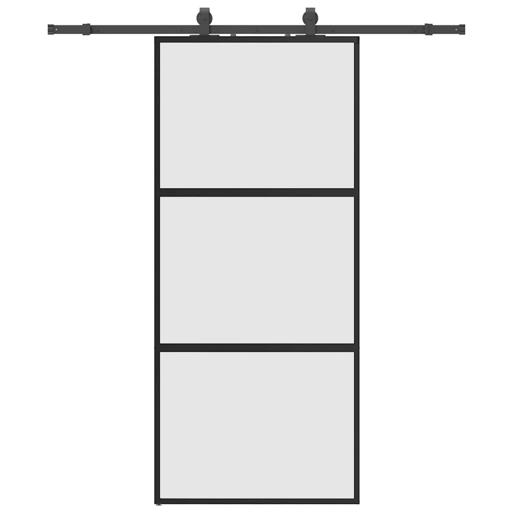 fekete edzett üveg tolóajtó fémszerelék szettel 90x205 cm