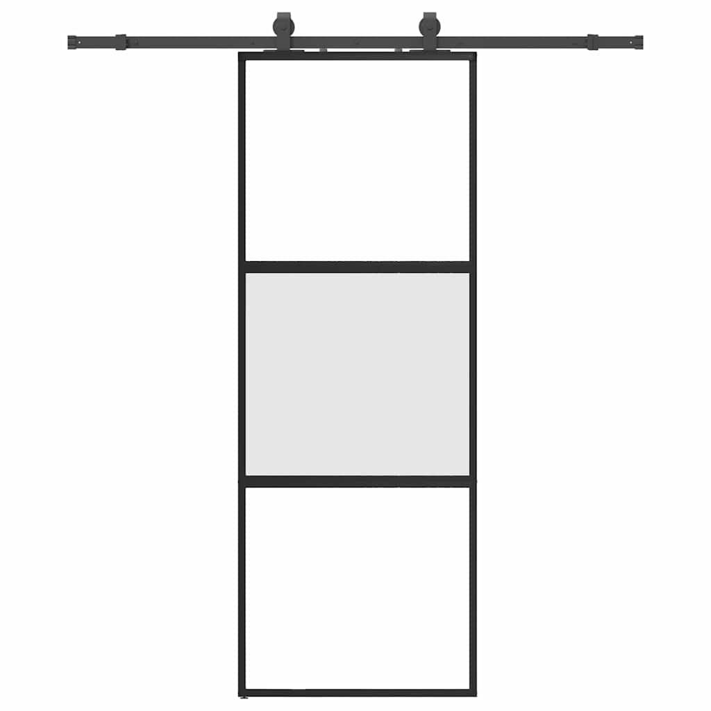 fekete edzett üveg tolóajtó fémszerelék szettel 76x205 cm