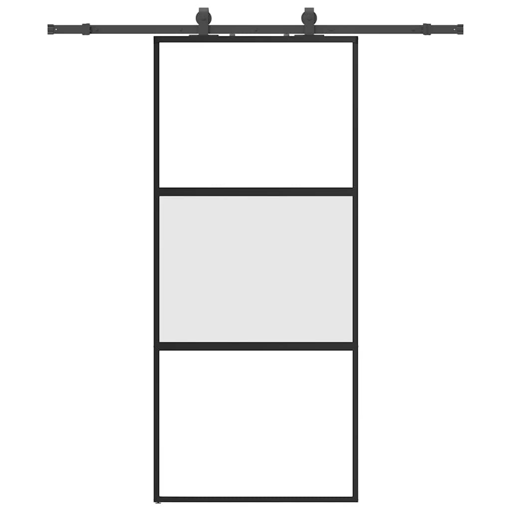 fekete edzett üveg tolóajtó fémszerelék szettel 90x205 cm