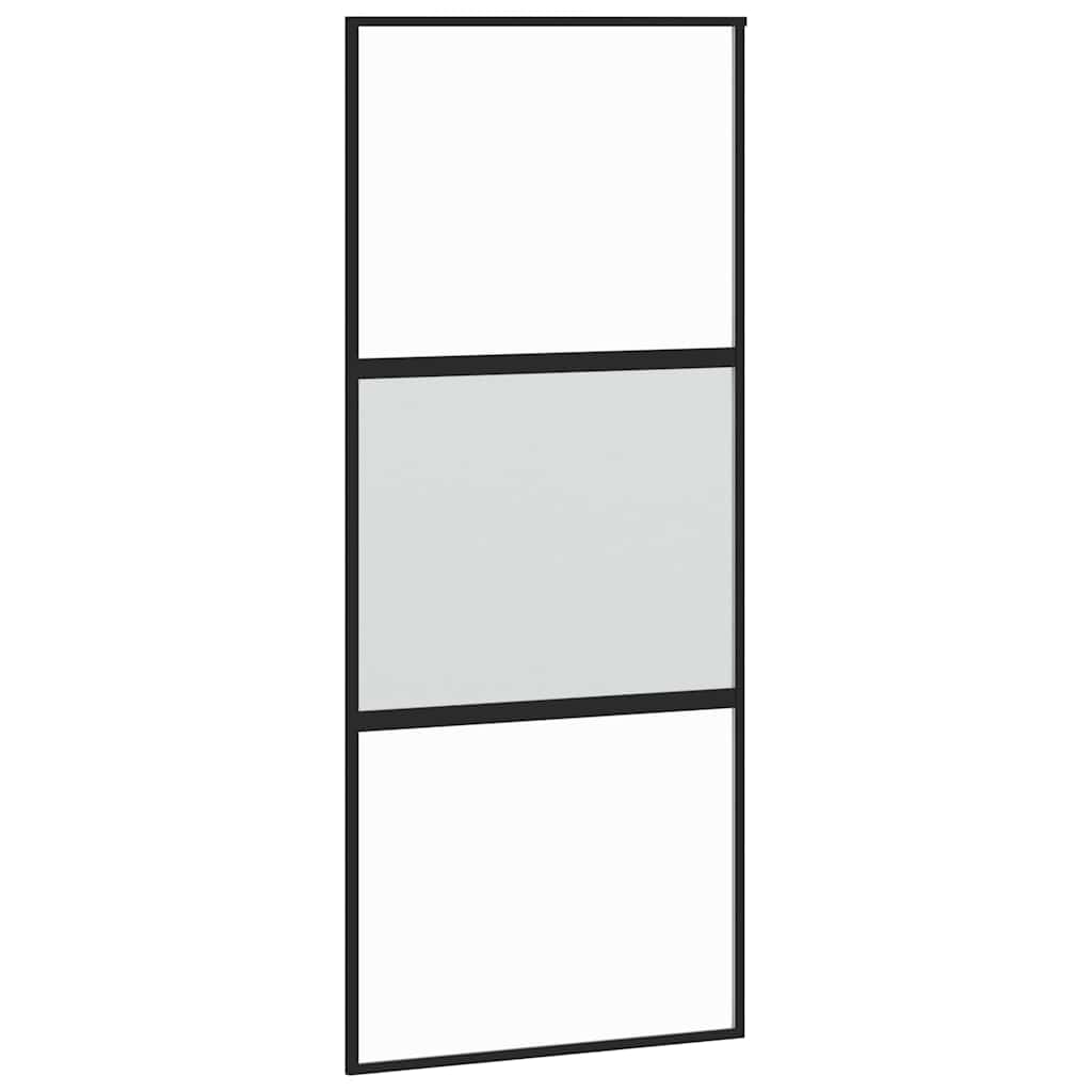 fekete edzett üveg tolóajtó fémszerelék szettel 90x205 cm