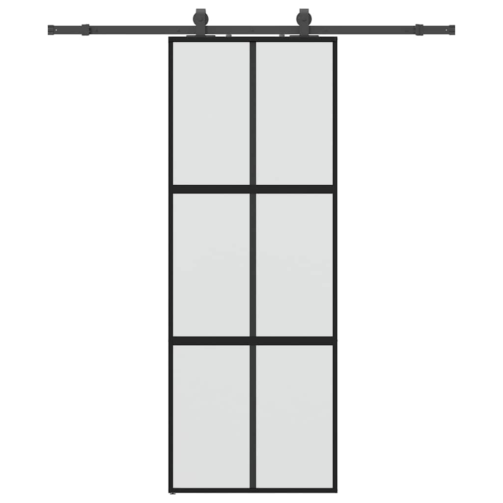 fekete edzett üveg tolóajtó fémszerelék szettel 76x205 cm