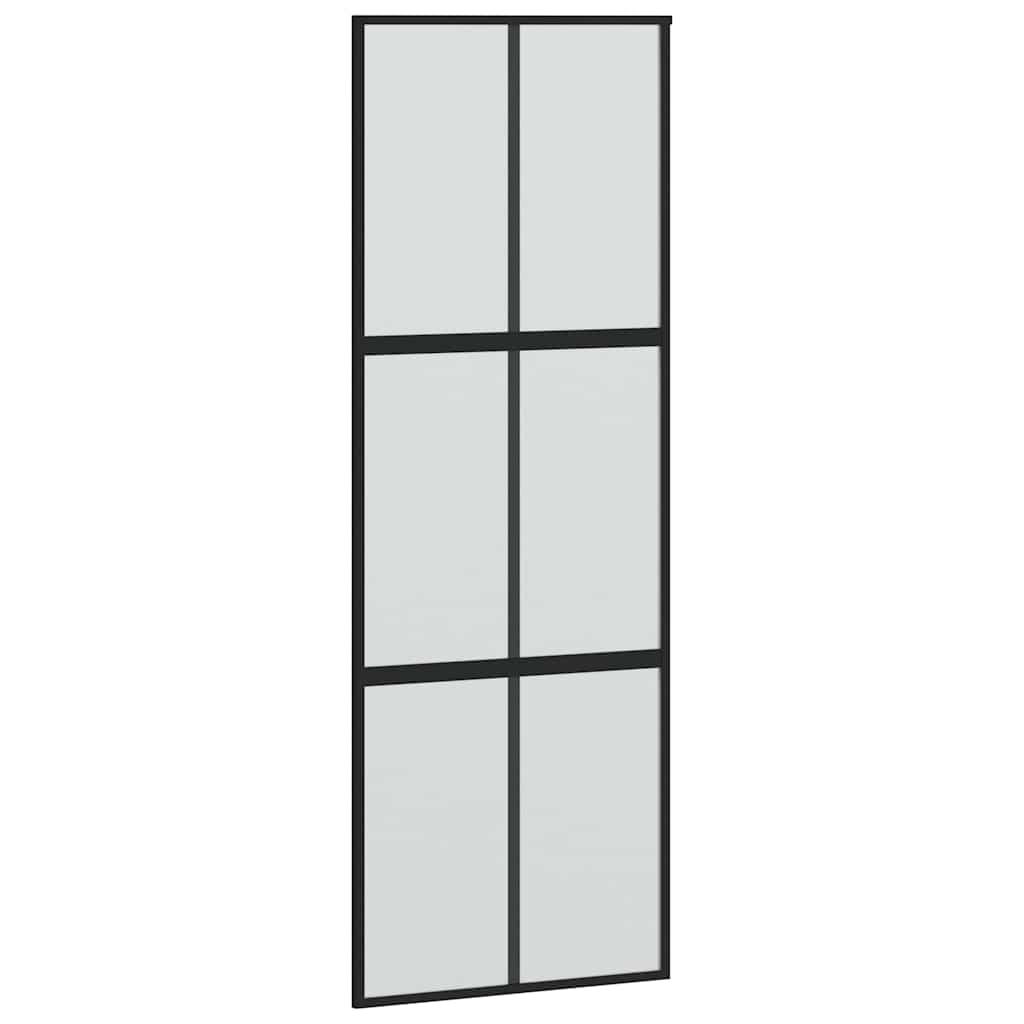fekete edzett üveg tolóajtó fémszerelék szettel 76x205 cm
