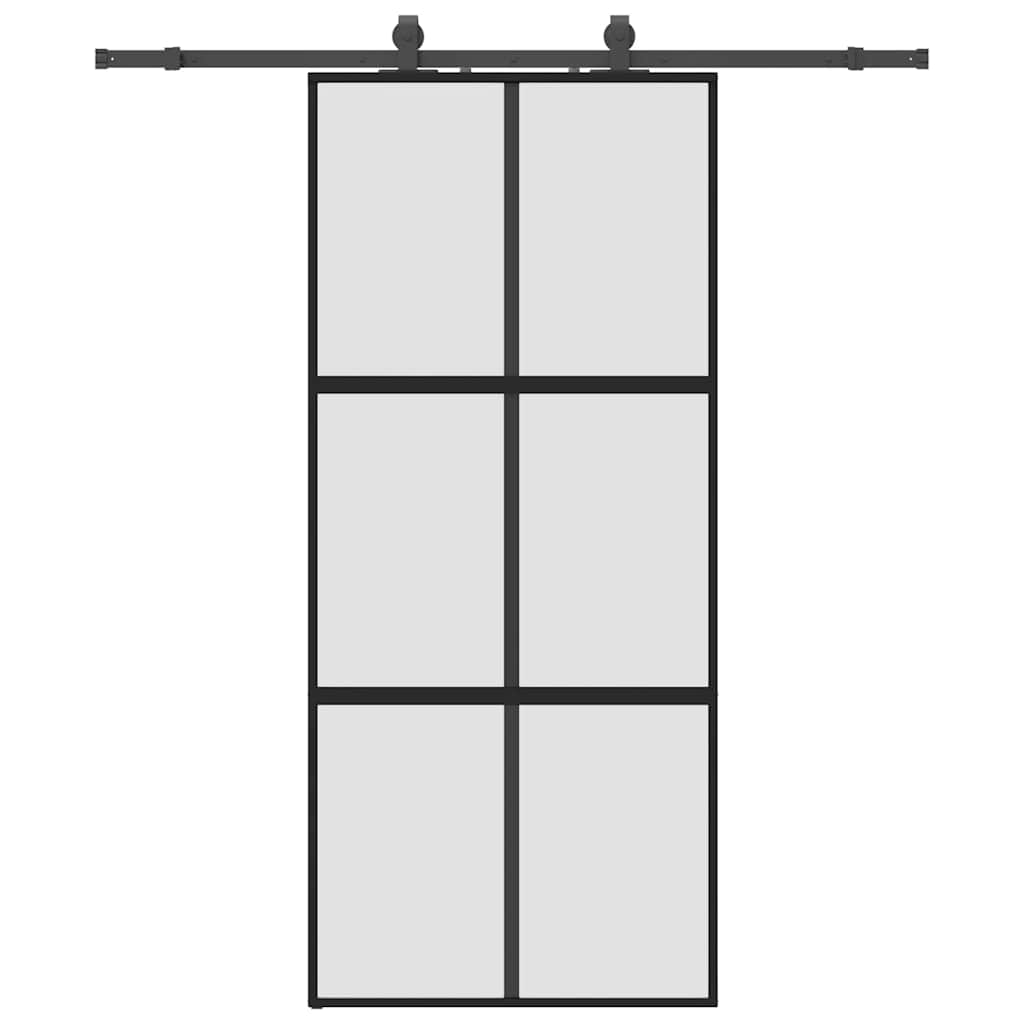 fekete edzett üveg tolóajtó fémszerelék szettel 90x205 cm