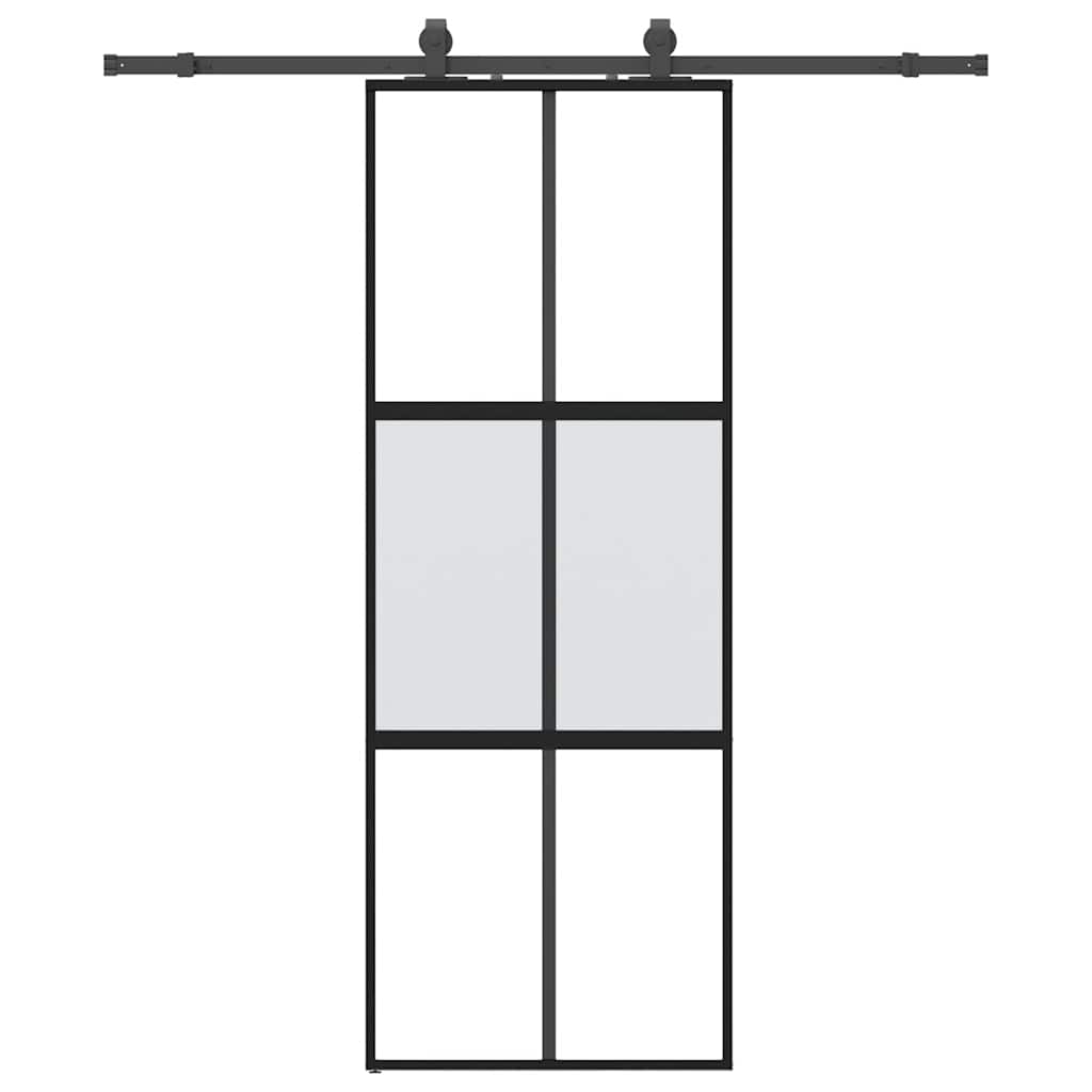 fekete edzett üveg tolóajtó fémszerelék szettel 76x205 cm